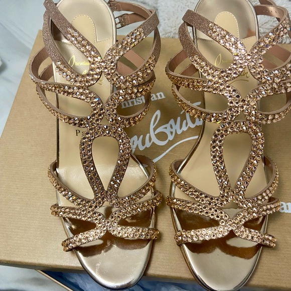 CHRISTIAN LOUBOUTIN RENEE glitter/swarovski rose gold 85 mm 38 size - Picture 10 of 16